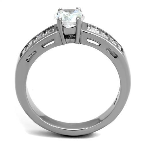 High polished (no plating) Stainless Steel Ring with AAA Grade CZ in Clear
