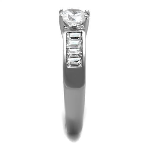 High polished (no plating) Stainless Steel Ring with AAA Grade CZ in Clear
