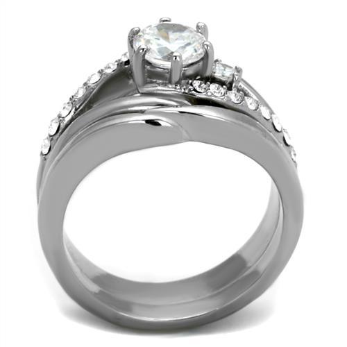 High polished (no plating) Stainless Steel Ring with AAA Grade CZ in Clear