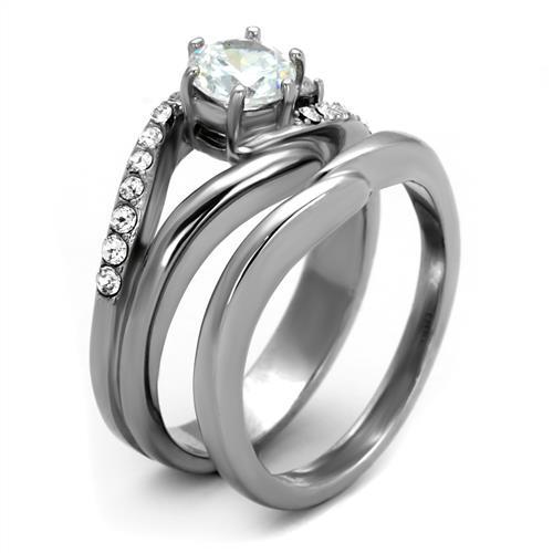 High polished (no plating) Stainless Steel Ring with AAA Grade CZ in Clear