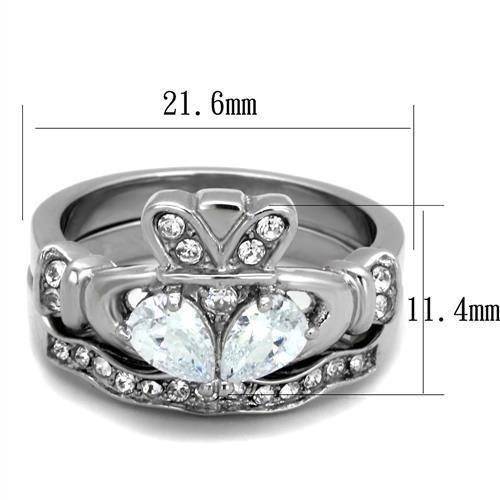 High polished (no plating) Stainless Steel Ring with AAA Grade CZ in Clear