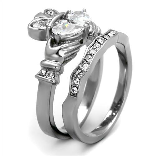 High polished (no plating) Stainless Steel Ring with AAA Grade CZ in Clear