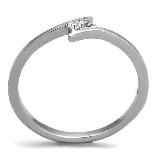 High polished (no plating) Stainless Steel Ring with AAA Grade CZ in Clear