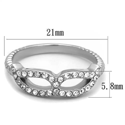 High polished (no plating) Stainless Steel Ring with Top Grade Crystal in Clear