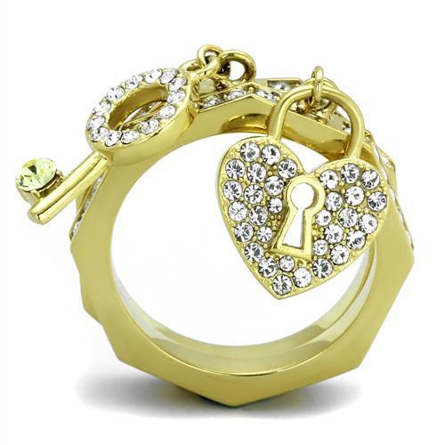 IP Gold(Ion Plating) Stainless Steel Ring with Top Grade Crystal in Citrine Yellow