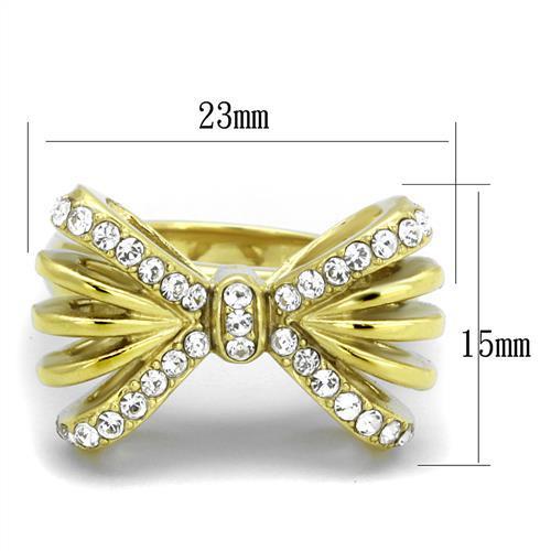 IP Gold(Ion Plating) Stainless Steel Ring with Top Grade Crystal in Clear