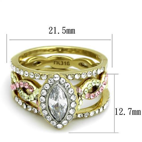 Two-Tone IP Gold (Ion Plating) Stainless Steel Ring with AAA Grade CZ in Clear