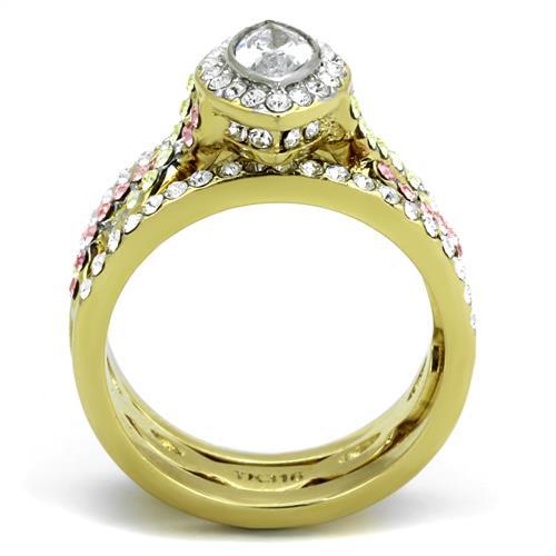 Two-Tone IP Gold (Ion Plating) Stainless Steel Ring with AAA Grade CZ in Clear