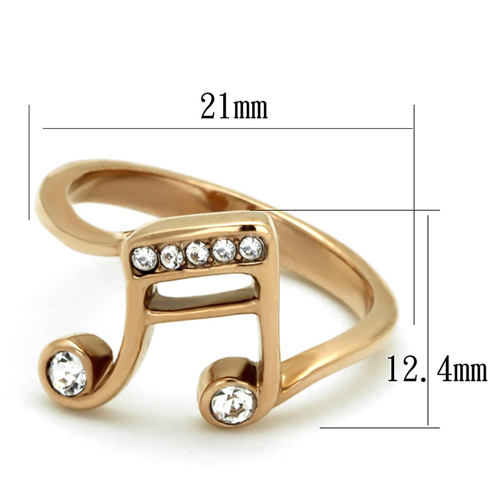 IP Rose Gold(Ion Plating) Stainless Steel Ring with Top Grade Crystal in Clear