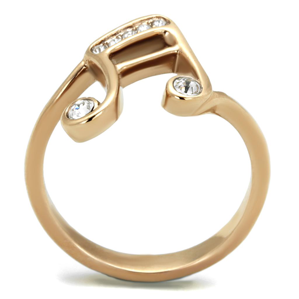 IP Rose Gold(Ion Plating) Stainless Steel Ring with Top Grade Crystal in Clear