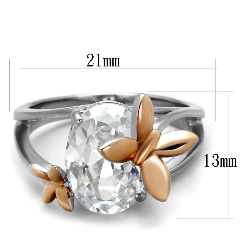 Two-Tone IP Rose Gold Stainless Steel Ring with AAA Grade CZ in Clear
