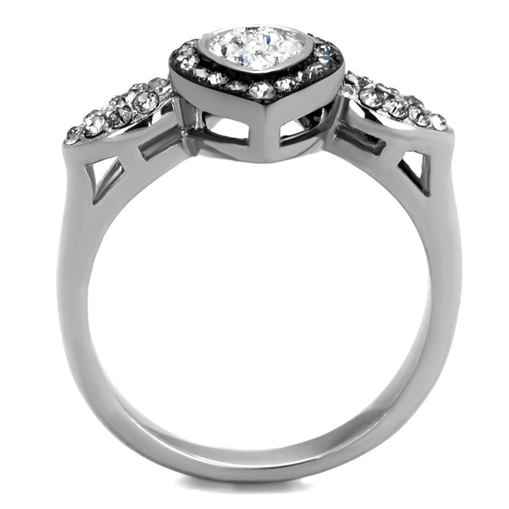 Two-Tone IP Black Stainless Steel Ring with Top Grade Crystal in Black Diamond