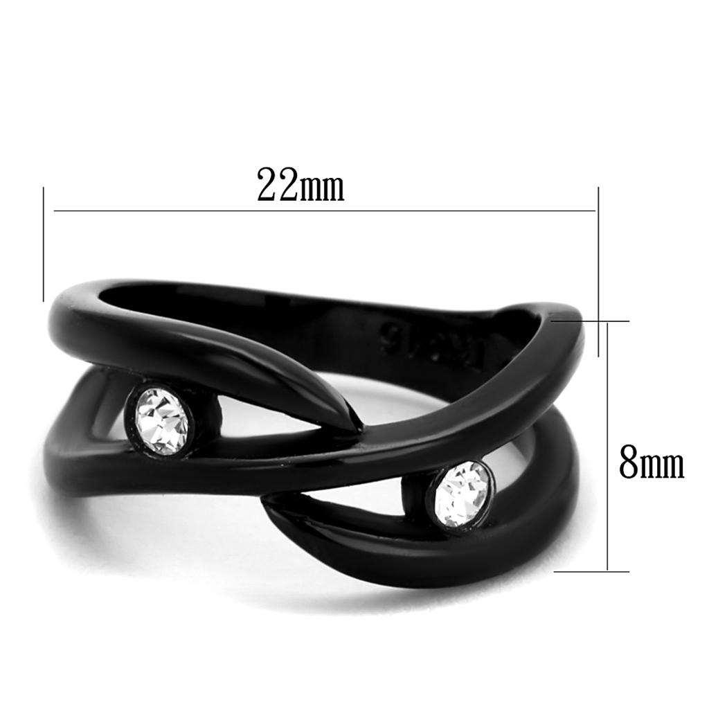 IP Black(Ion Plating) Stainless Steel Ring with Top Grade Crystal in Clear