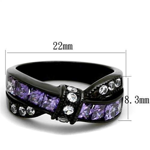 IP Black(Ion Plating) Stainless Steel Ring with AAA Grade CZ in Amethyst
