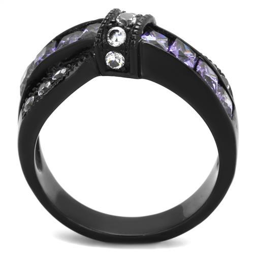 IP Black(Ion Plating) Stainless Steel Ring with AAA Grade CZ in Amethyst