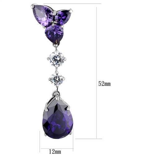 High polished (no plating) Stainless Steel Earrings with AAA Grade CZ in Amethyst