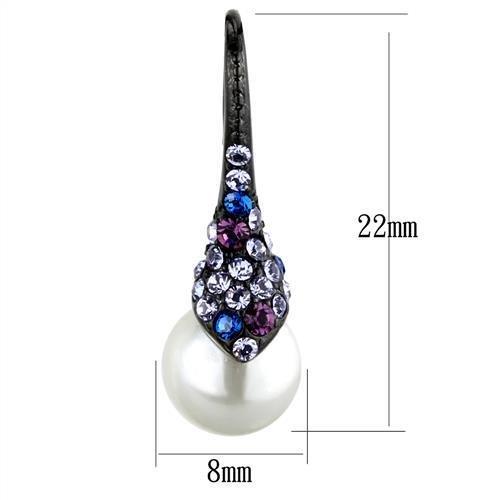IP Black(Ion Plating) Stainless Steel Earrings with Synthetic Pearl in White