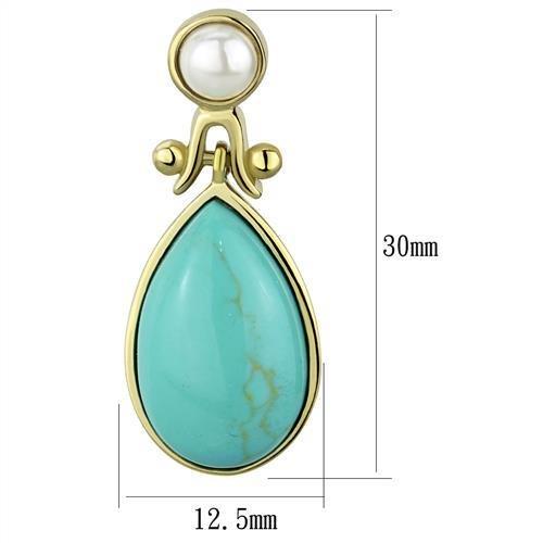 IP Gold(Ion Plating) Stainless Steel Earrings with Synthetic Turquoise in Turquoise