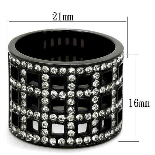 IP Black(Ion Plating) Stainless Steel Ring with Top Grade Crystal in Black Diamond