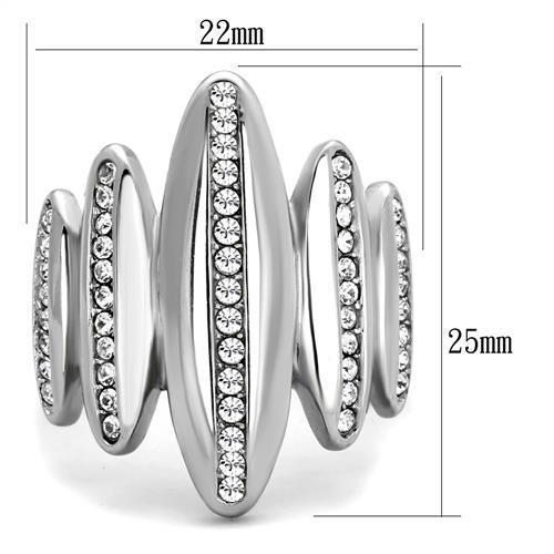 High polished (no plating) Stainless Steel Ring with Top Grade Crystal in Clear