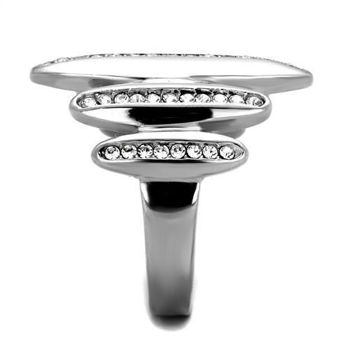 High polished (no plating) Stainless Steel Ring with Top Grade Crystal in Clear