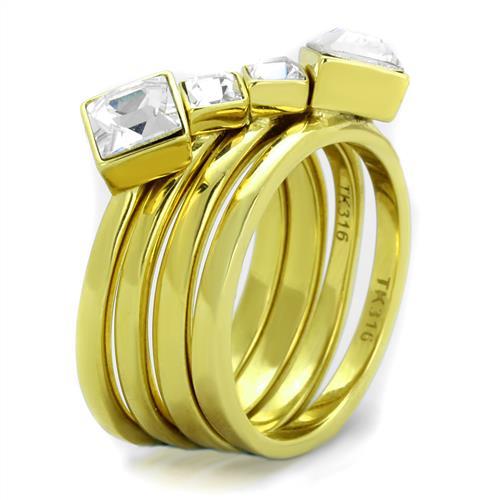 IP Gold(Ion Plating) Stainless Steel Ring with Top Grade Crystal in Clear
