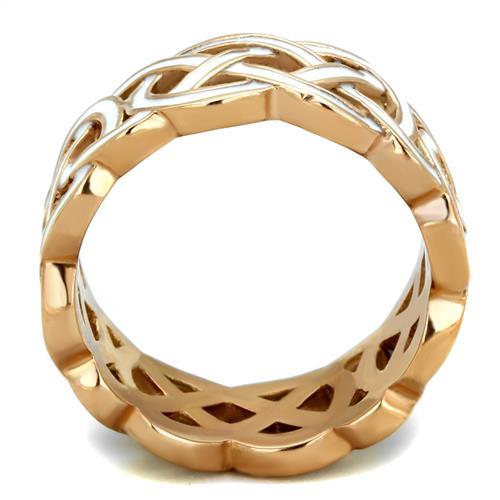 IP Rose Gold(Ion Plating) Stainless Steel Ring with Epoxy in White