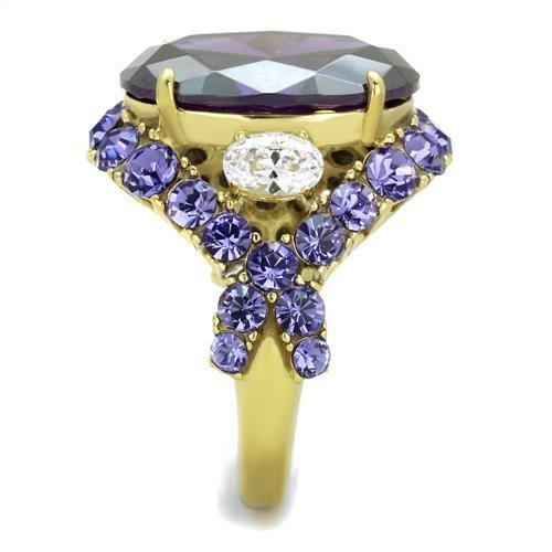 IP Gold(Ion Plating) Stainless Steel Ring with AAA Grade CZ in Amethyst