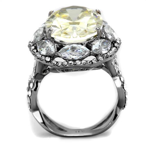 High polished (no plating) Stainless Steel Ring with AAA Grade CZ in Citrine Yellow
