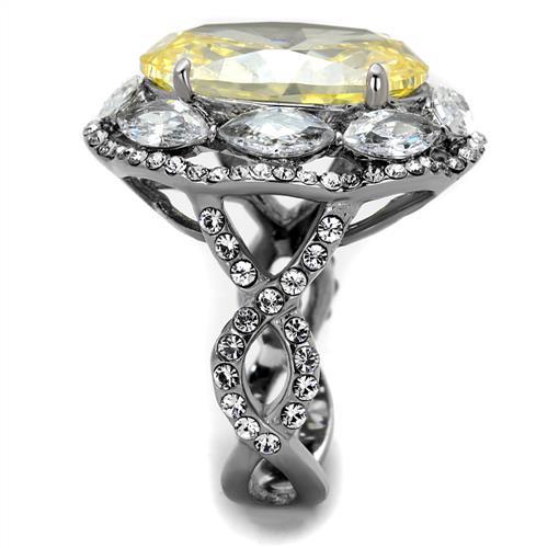 High polished (no plating) Stainless Steel Ring with AAA Grade CZ in Citrine Yellow