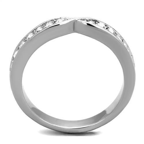 High polished (no plating) Stainless Steel Ring with Top Grade Crystal in Clear