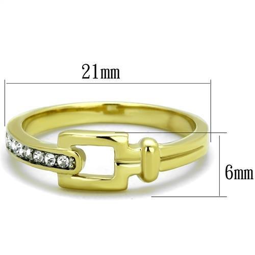 Two-Tone IP Gold (Ion Plating) Stainless Steel Ring with Top Grade Crystal in Clear