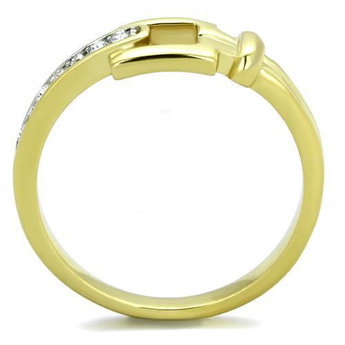 Two-Tone IP Gold (Ion Plating) Stainless Steel Ring with Top Grade Crystal in Clear