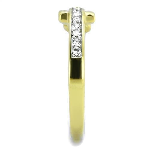 Two-Tone IP Gold (Ion Plating) Stainless Steel Ring with Top Grade Crystal in Clear