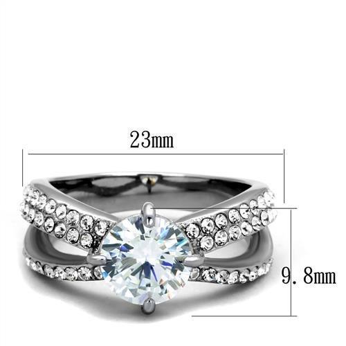 High polished (no plating) Stainless Steel Ring with AAA Grade CZ in Clear