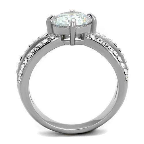 High polished (no plating) Stainless Steel Ring with AAA Grade CZ in Clear