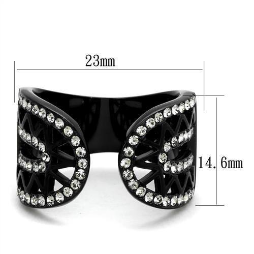 IP Black(Ion Plating) Stainless Steel Ring with Top Grade Crystal in Black Diamond