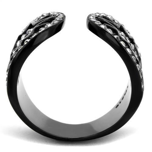 IP Black(Ion Plating) Stainless Steel Ring with Top Grade Crystal in Black Diamond