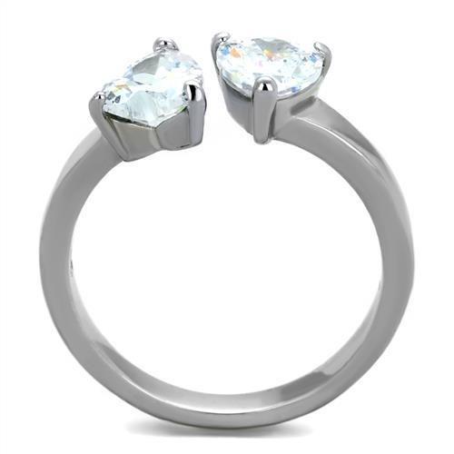 High polished (no plating) Stainless Steel Ring with AAA Grade CZ in Clear