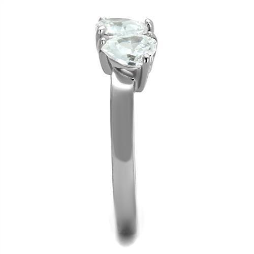 High polished (no plating) Stainless Steel Ring with AAA Grade CZ in Clear
