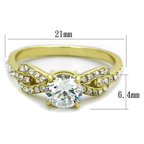 IP Gold(Ion Plating) Stainless Steel Ring with AAA Grade CZ in Clear