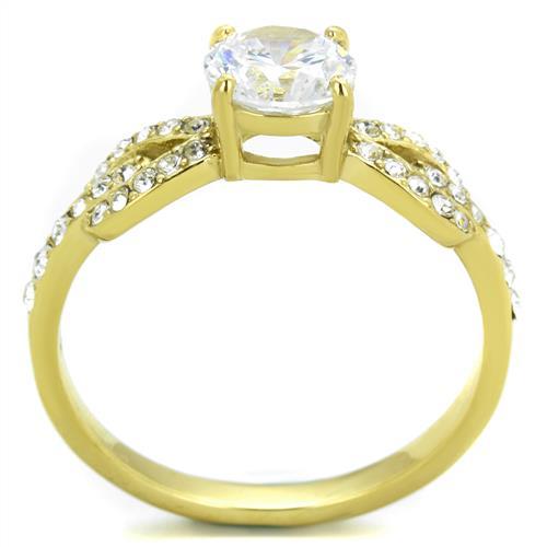 IP Gold(Ion Plating) Stainless Steel Ring with AAA Grade CZ in Clear