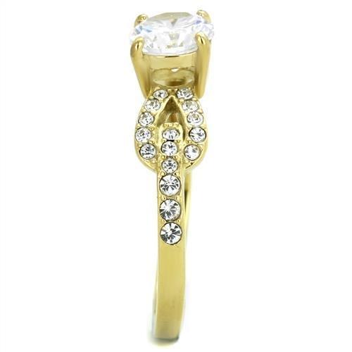 IP Gold(Ion Plating) Stainless Steel Ring with AAA Grade CZ in Clear