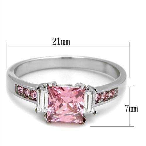 High polished (no plating) Stainless Steel Ring with AAA Grade CZ in Rose