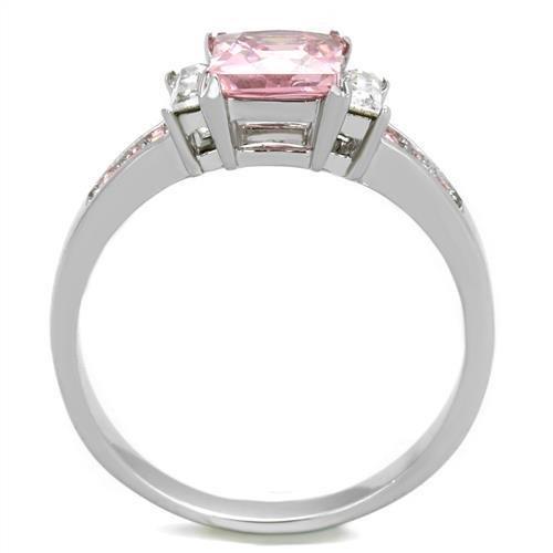 High polished (no plating) Stainless Steel Ring with AAA Grade CZ in Rose