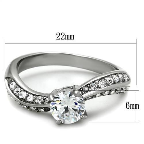 High polished (no plating) Stainless Steel Ring with AAA Grade CZ in Clear