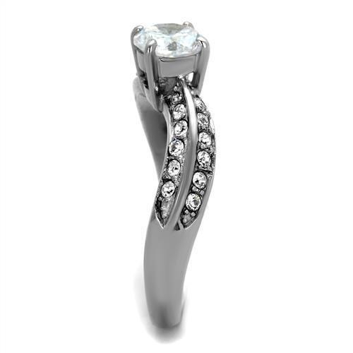 High polished (no plating) Stainless Steel Ring with AAA Grade CZ in Clear