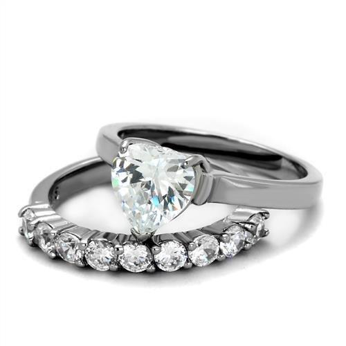 High polished (no plating) Stainless Steel Ring with AAA Grade CZ in Clear