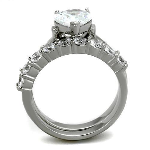 High polished (no plating) Stainless Steel Ring with AAA Grade CZ in Clear