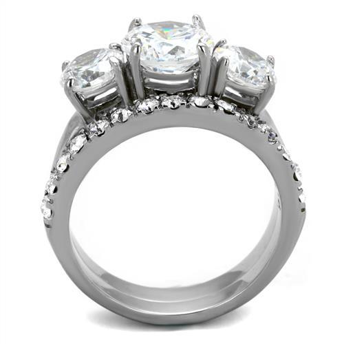High polished (no plating) Stainless Steel Ring with AAA Grade CZ in Clear